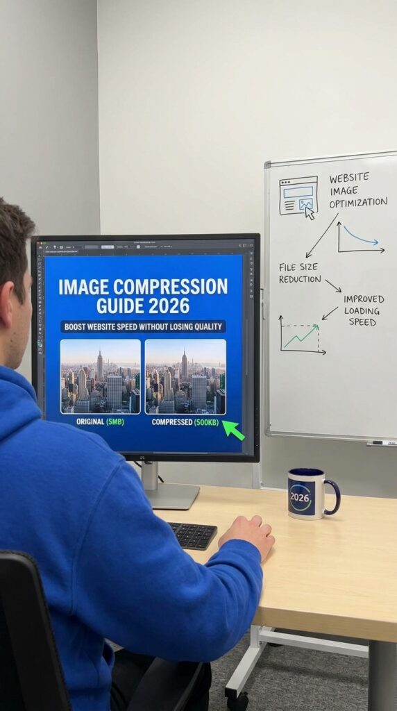 Image Compression Guide 2026 showing website image optimization, file size reduction and improved loading speed.